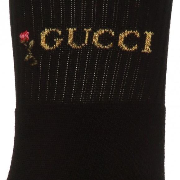 GUCCI Metallic Logo Crew Socks In Black Shiny Pong - Picture 2 of 9